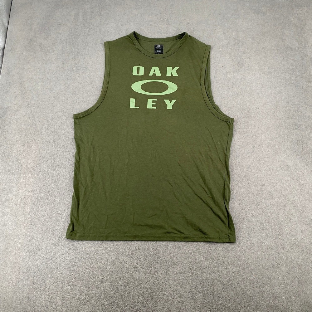 Oakley Hydrolix Sleeveless Muscle Tee Olive Green Graphic Logo Tank Top Mens XL